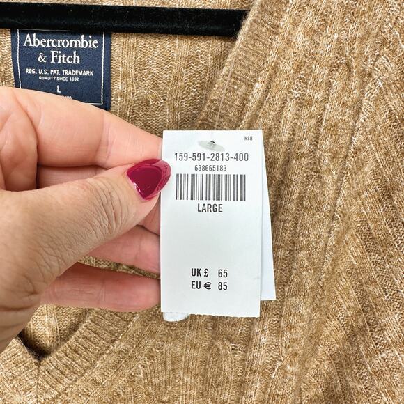 NWT Abercrombie and Fitch Cable Knit Long Sleeve V Neck Midi Sweater Dress Large - Picture 8 of 16